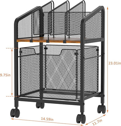 Rolling File Cabinet with Adjustable Dividers, Vertical Filing Cabinet with Storage Drawer on Lockable Wheels, Hanging File Organizer Beside Under Desk for Office, Home（Patent Pending）