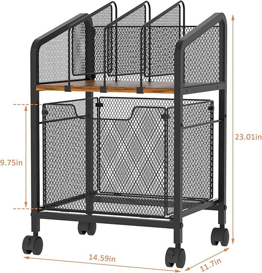 Rolling File Cabinet with Adjustable Dividers, Vertical Filing Cabinet with Storage Drawer on Lockable Wheels, Hanging File Organizer Beside Under Desk for Office, Home（Patent Pending）