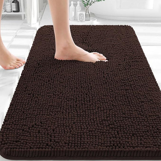 OLANLY Bathroom Rugs 32x20, Extra Soft Absorbent Chenille Bath Rugs, Rubber Backing Quick Dry, Machine Washable Bath Mats for Bathroom Floor, Tub and Shower, Home Decor Accessories, Brown