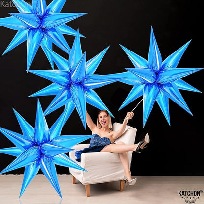 KatchOn Metallic Blue Star Balloons - 26 Inch, Pack of 50 | Starburst & Spike Designs for Blue Birthday & Party Decorations