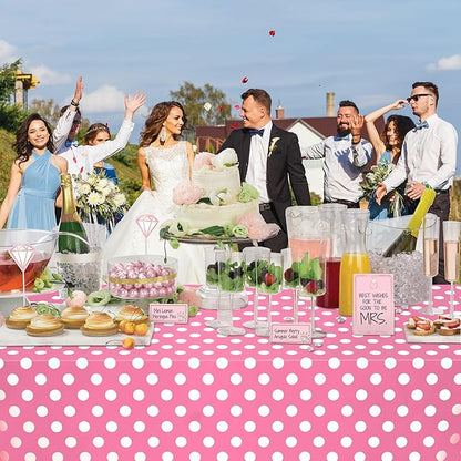WNINK 6 Pack Pink and White Polka Dot Tablecloths – Disposable Plastic Waterproof Table Cover, 54" x 108", for Birthday, Wedding, Bridal Shower, Bachelor, Pink Girl Party, and Picnic