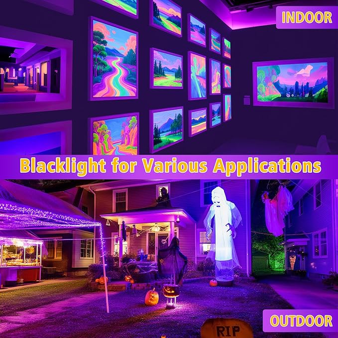 T-SUN 200W Black Lights Outdoor, 3 Brightness Modes Black Light Flood Light with Plug, Halloween Blacklight, IP66 Waterproof LED Flood Light for Glow Party Body Paint Fluorescent Poster Stage