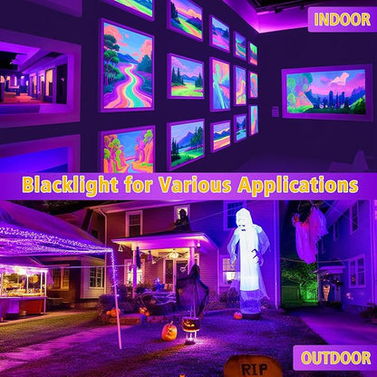 T-SUN 200W Black Lights Outdoor, 3 Brightness Modes Black Light Flood Light with Plug, Halloween Blacklight, IP66 Waterproof LED Flood Light for Glow Party Body Paint Fluorescent Poster Stage