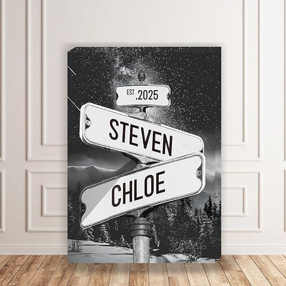 Personalized Vintage Street Sign For Couples, Custom Street Sign Canvas Poster Wall Art With Names, Gift For Valentine