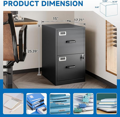 2 Drawer File Cabinet with Lock Vertical Filing Storage Cabinet Office Home Steel Vertical File Cabinets for Letter Size File Cabinet Locked,Assembly Required