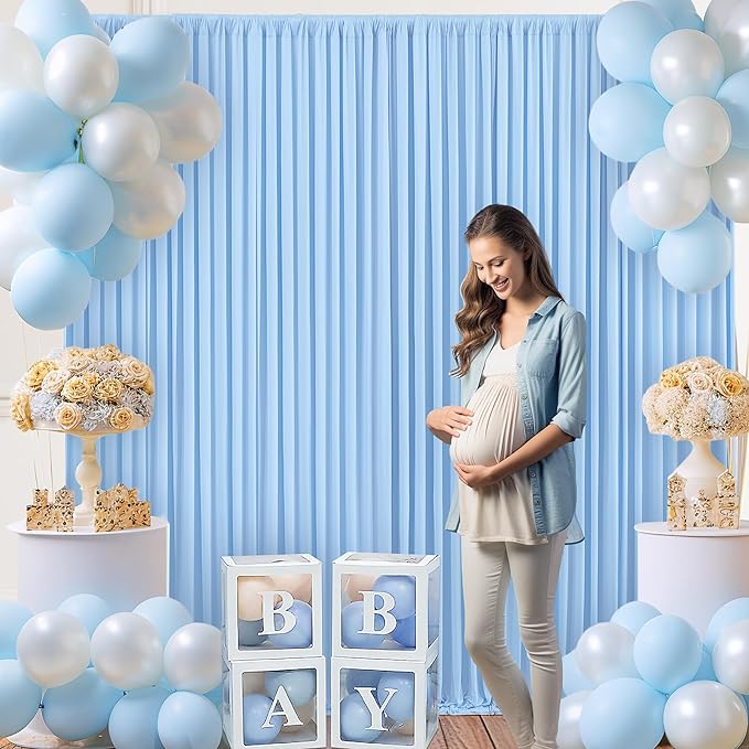 Baby Blue Backdrop Curtain for Baby Shower Parties Wrinkle Free Light Blue Curtains Backdrop Drapes Fabric Decoration for Birthday Party Photography 5ft x 7ft,2 Panels