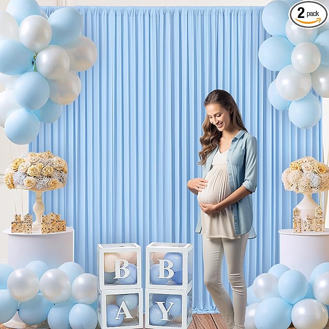 10x10 Baby Blue Backdrop Curtain for Baby Shower Parties Wrinkle Free Light Blue Curtains Backdrop Drapes Fabric Decoration for Birthday Party Photography 5ft x 10ft,2 Panels