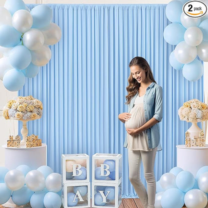 10x10 Baby Blue Backdrop Curtain for Baby Shower Parties Wrinkle Free Light Blue Curtains Backdrop Drapes Fabric Decoration for Birthday Party Photography 5ft x 10ft,2 Panels
