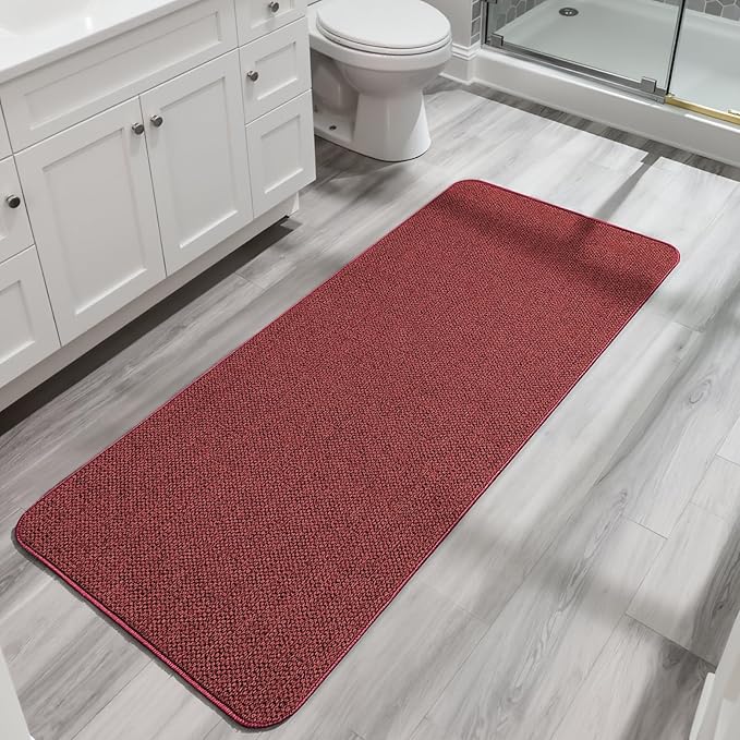 Bath Mat,Ultra Thin Bathroom Runner Rugs,Large Bath Mats for Bathroom,Quick Dry,Non-Slip,Machine Washable,Low Pile,Bath Rug,Shower Outside,Sink,Home Decor Accessories.Red,2'x6'(24x72inch)