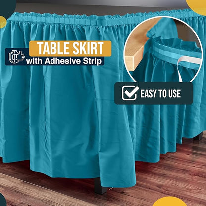 Exquisite Ruffle Table Skirt Turquoise 2 Pack 14 Ft Long Table Skirts for Rectangle Tables 6ft Plus or Round Tables Skirts with Adhesive Strip for Gender Reveal Decor & Happy Birthday Parties