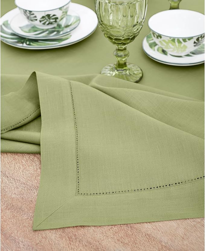 Solino Home Linen Napkins Set of 4 - Classic Hemstitch 100% Pure Linen Moss Green Dinner Napkins Cloth 20 x 20 Inch for Fall, Autumn, Winter - Handcrafted and Machine Washable