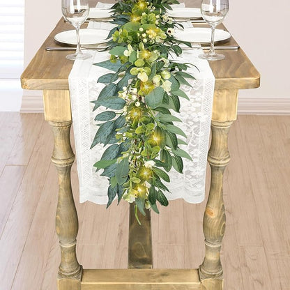 Artgar Eucalyptus Garland with Lights - 6 Ft Greenery Garland - Artificial Silver Dollar Olive Garlands, Spring/Summer Green Garlands for Indoor Outdoor Home Decor Wedding Arches Backdrops Table Decor