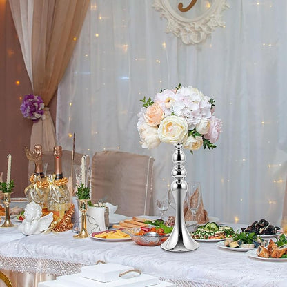 Sabary 6 Pcs Wedding Flower Stand Metal Flower Centerpieces Stand for Table Vase Arrangement Rack for Wedding Reception Dinner Table Party Decor(15 In,Silver)