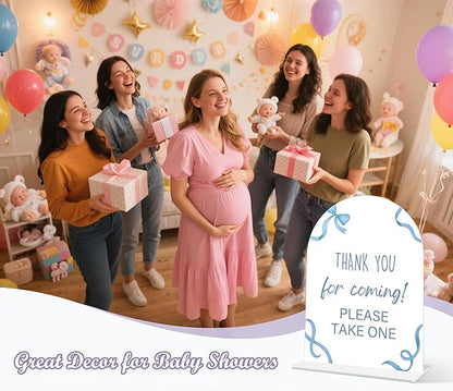 Thank You For Coming Sign - Blue Bow Baby Shower Sign, 1 Pack Arch Acrylic Sign with Stand, Gender Reveal Party Table Decor, Blue Baby Shower Supplies (SP13)