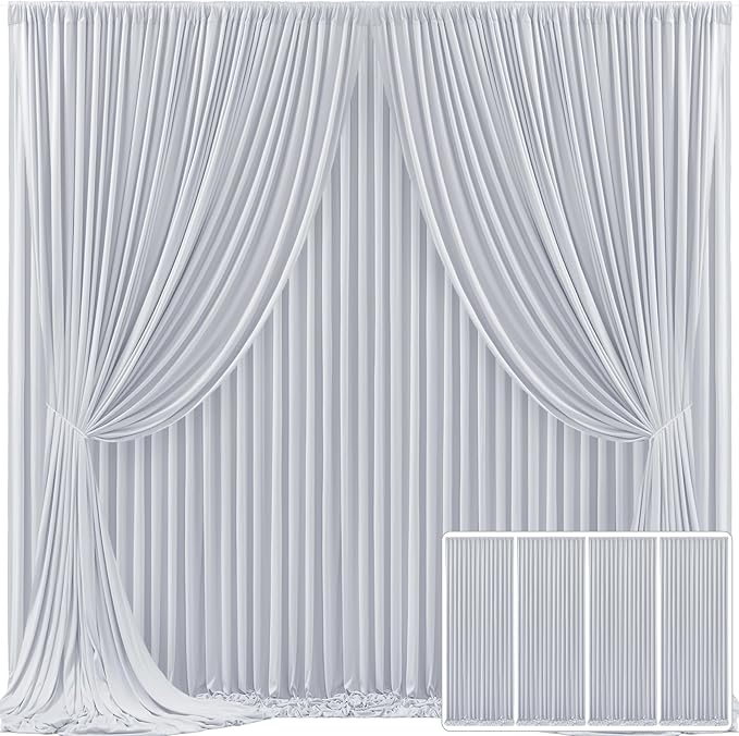 4 Panels Silver Grey Backdrop Curtain for Parties Wedding Wrinkle Free Silver Grey Photo Curtains Backdrop Drapes Fabric Decoration for Birthday Party Baby Shower 20ft(W) x 10ft(H)