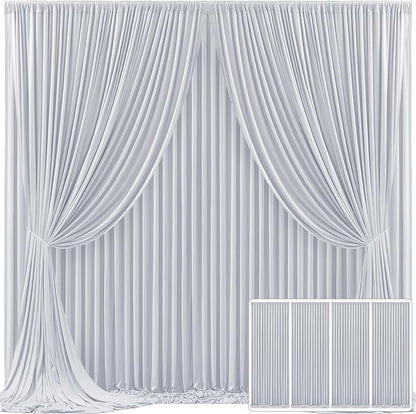 4 Panels Silver Grey Backdrop Curtain for Parties Wedding Wrinkle Free Silver Grey Photo Curtains Backdrop Drapes Fabric Decoration for Birthday Party Baby Shower 20ft(W) x 10ft(H)