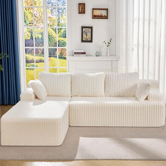 Hobestluk Modular Sectional Sofa Couches L-Shape Couch 3 Seat Modular Sofa Memory Foam Sectional Couches for Living Room, Cloud Couch with Oversized Chaise (108" Left Facing Chaise)