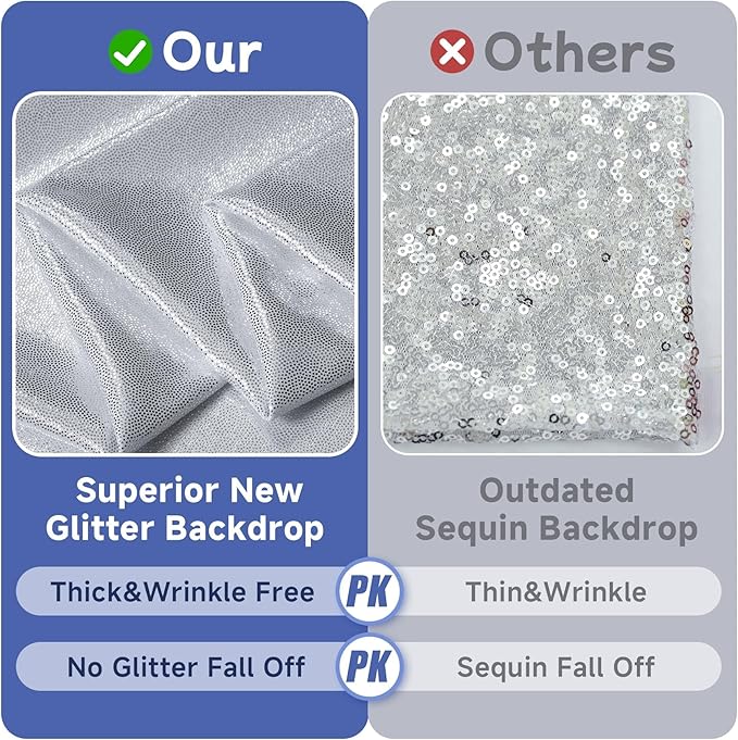 leegleri 40x10ft Thick Silver Glitter Backdrop Curtain Panels for Parties, Wrinkle Free Sequin Sparking Photo Backdrop Drapes, 8 Panels 5x10ft Shimmer Back Drop Cloth for Wedding Birthday Photography