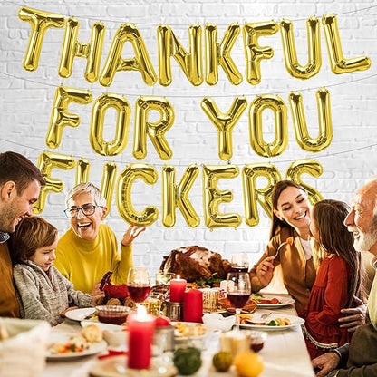 Thankful for you Foil Balloons Banner Friendsgiving Decorations, Happy Thanksgiving Balloons Banner Funny Friendsgiving Thanksgiving Party Decorations