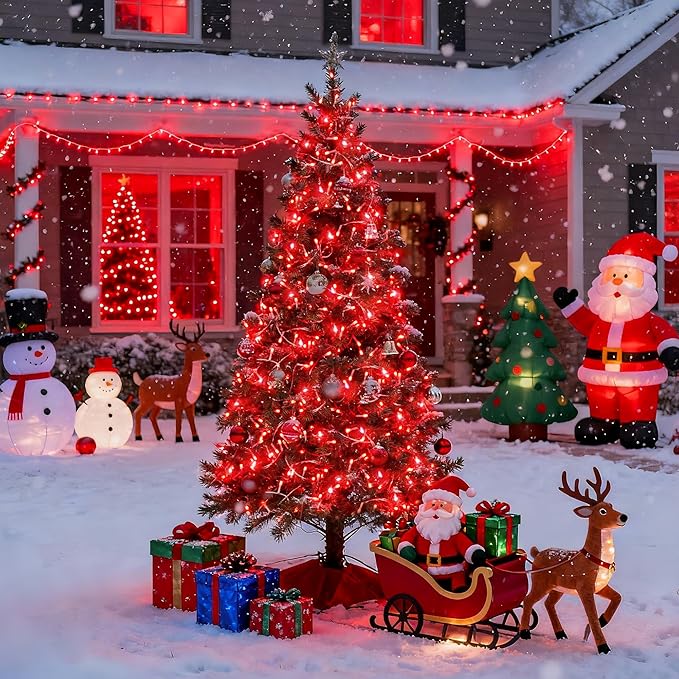 JMEXSUSS 33ft 100 LED Red Christmas Lights, Connectable 8 Modes Room String Light Indoor Plug-in, Clear Wire Red Christmas Tree Lights Outdoor Waterproof for Xmas Bedroom, Party