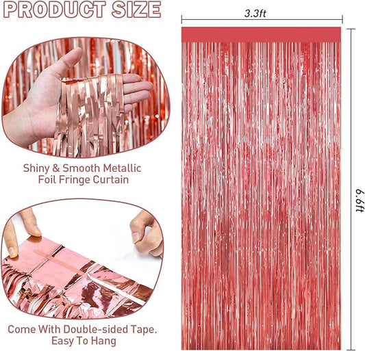 Rose Gold Tinsel Backdrop Foil Fringe Curtains - 2 Packs Door Streamers Backdrop for Birthday Door Decorations, Party Supplies for Bachelorette, Graduation, Christmas, Disco Decor