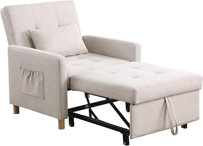 Convertible Sleeper Chair,Pull-Out Sofa Bed with Adjustable Backrest, Multi-Functional Lounge Chair for Living Room, Space-Saving Modern Accent Furniture (Beige)