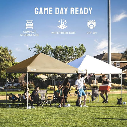 CROWN SHADES 8x8 Pop Up Canopy - Beach Tent with One Push Setup - Easy Outdoor Sun Shade for Events, Parties, Camping - Gazebo with STO-N-Go Cover Bag, Silver Coated Top, Beige