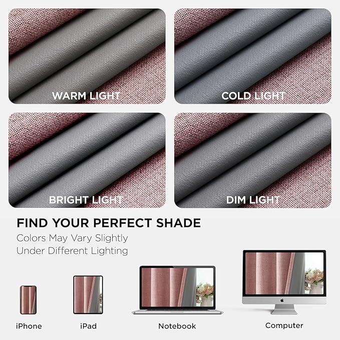 Joydeco Blackout Curtains 90 Inches Long 2 Panels Burg, Room Darkening Curtains for Bedroom, 100% Black Out Textured Thermal Drapes Privacy Protection 2 Panels Set(W52 x L90 Inch, Pink)