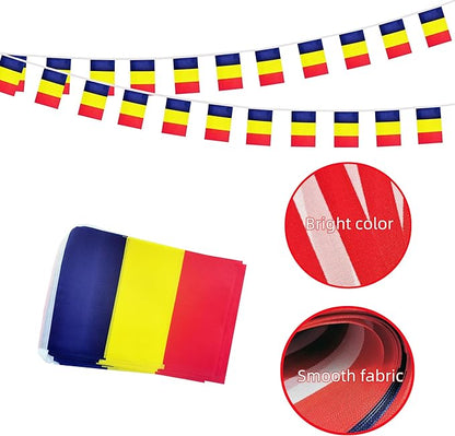Romania Small String Flags, 50 Feet 38 Pcs Romanian Pennant Banner Bunting Flags, Patriotic Events, Independence Day, Country Festival, Commemoration, Decorations (Romania)