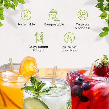 8-inch Sugarcane Straws, 1,000 Count Unwrapped Drinking Straws, Plastic straw and paper straw Alternative, US-Manufactured (1,000 Count per Case)