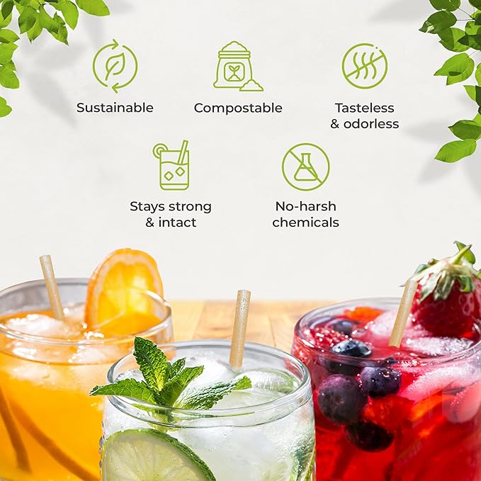 8-inch Sugarcane Straws, 200 Count Unwrapped Drinking Straws, Plastic straw and paper straws alternative, US-Manufactured (Pack of 2, 100 Count per Pack)