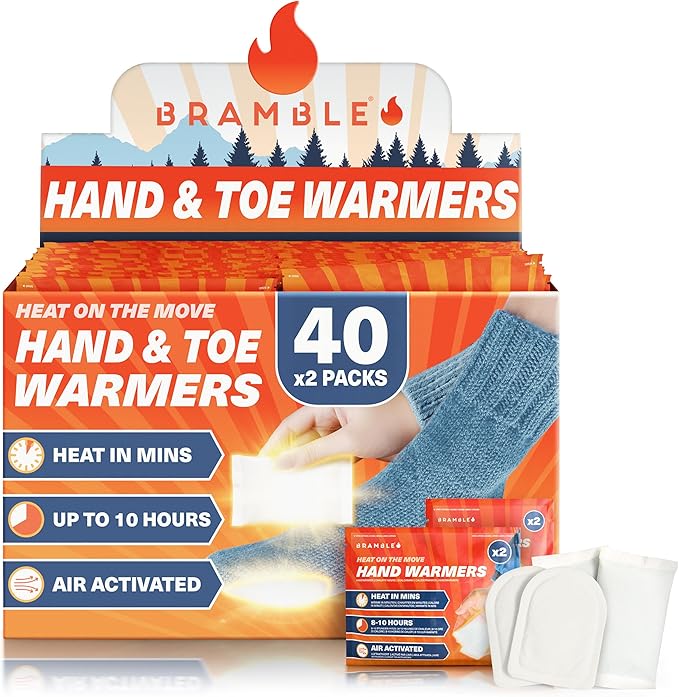 BRAMBLE Hand Warmers & Foot Warmers - Long-Lasting Heat Packs (8h) for Outdoor Activities, Sports, and Cold Weather