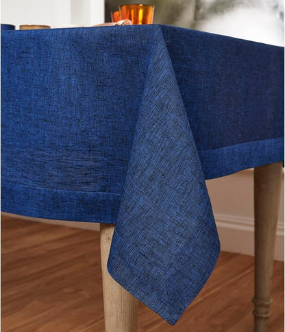 Solino Home Linen Tablecloth 60 x 90 Inch - 100% Pure Linen Royal Blue Table Cloth for Rectangular Tables - Athena, Machine Washable Cloth Tablecloth for Christmas, New Year