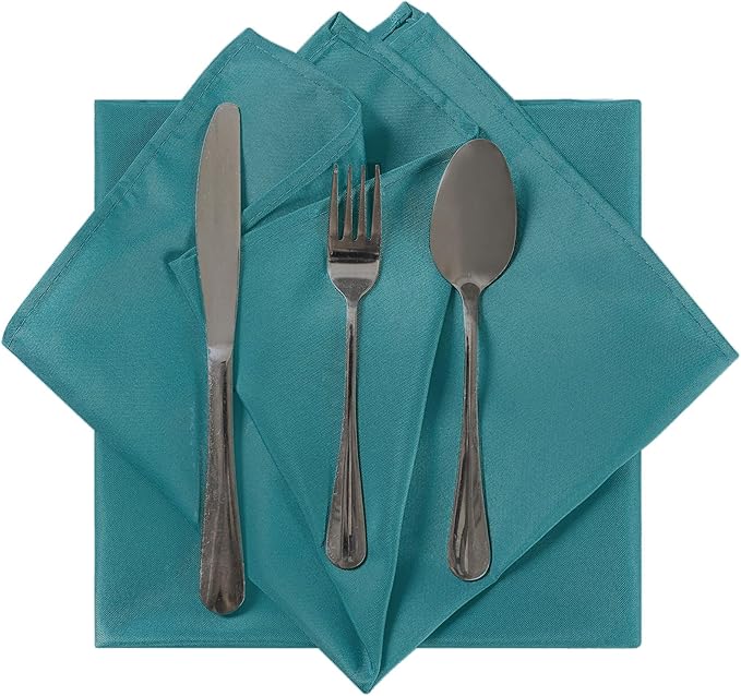 Cloth Napkins 17x17 inch Washable Polyester Dinner Napkins Soft Table Napkins for Wedding Party Dining Banquet(Teal,12PCS)