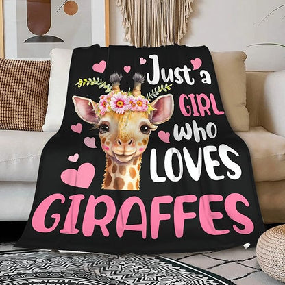 Just A Girl Who Loves Giraffes Blanket Lightweight Cozy Flannel Fleece Throw Blanket Best Gift Home Decor for Bed Couch Outdoor Camping 80"x60" Queen for Adults