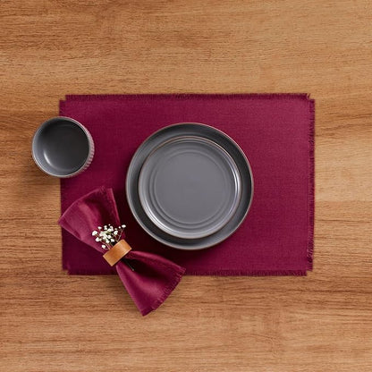 Solino Home Linen Beet Placemats Set of 4-100% Pure Linen Placemats 14 x 19 Inch for Fall, Autumn, Christmas, Holiday, Winter, New Year - Fringe