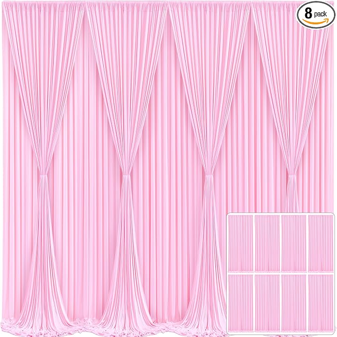 8 Panels Pink Backdrop Curtain for Parties Baby Shower Wrinkle Free Pink Photo Curtains Backdrop Drapes Fabric Decoration for Wedding Birthday Party 40ft(W) x 10ft(H)