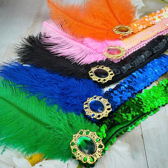 Feather Headpiece Sequins Headbands 1920s Flapper Showgirl Headpieces for Women Girls Carnival Party Accessories