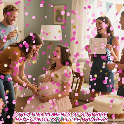 4 Pack Gender Reveal Confetti Cannon, 12 in Pink Round Shaped Paper Party Poppers Cannons, Confetti Poppers For Baby Boy Girl Gender Reveal Baby Showers (Round, Pink)