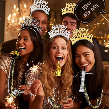 2026 New Years Eve Party Supplies 48 PCS, Happy New Year Decorations Kit - Party Favor Includes Headband, Blowers, Noise Makers & Necklace, NYE Photo Booth Props Accessories Gifts Wearables