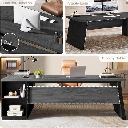 Tribesigns 78" L Shaped Desk with Drawers, Lage Office Desk with Storage Shelves, Modern Corner Computer Desk for Home Office (Gray and Black)