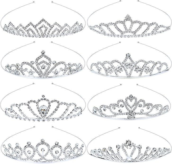 inSowni 8 Pieces Decorative Princess Dazzling Rhinestone Silver Metal Tiara Crown Headbands Wedding Birthday Party Prom Headpieces for Brides Bridesmaids Women Girls Teens Kids