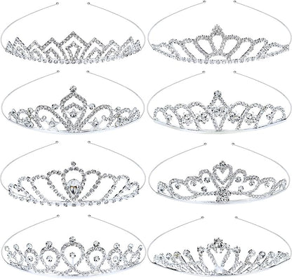 inSowni 8 Pieces Decorative Princess Dazzling Rhinestone Silver Metal Tiara Crown Headbands Wedding Birthday Party Prom Headpieces for Brides Bridesmaids Women Girls Teens Kids