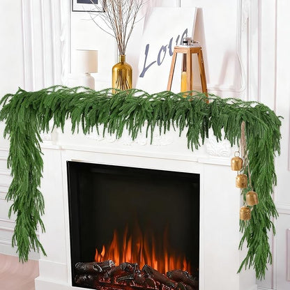 2Pcs 6FT Christmas Garland Artificial Norfolk Pine Garlands Real Touch Winter Green Greenery Garland Christmas Decoration Xmas Garland for Door Table Mantle Wall Indoor Outdoor Christmas Decor