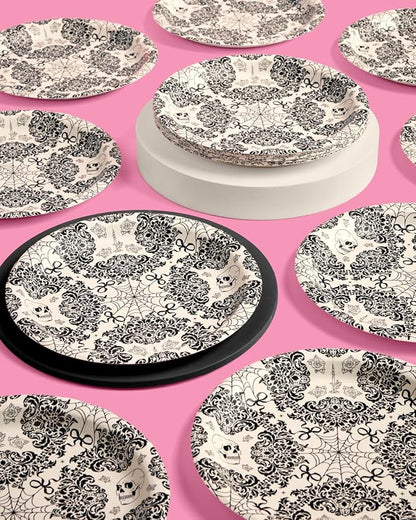 xo, Fetti Romantic Horror Paper Plates | 25 pcs | Gothic Party Tableware, Spooky Chic Dinnerware, Halloween Romance Decor, Dark & Elegant Party Supplies