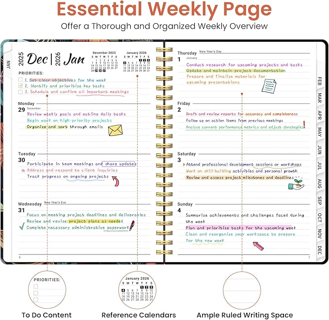 2026 Planner, Weekly and Monthly Planner for Women, Jan 2026 - Dec 2026 Pretty 2026 Calendar Planner with Monthly Tabs, Inner Pocket, Spiral Binding, Perfect for Office Home School - 6.3" x 8.5", Tropical Songbird