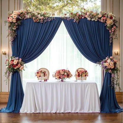 32 x 10ft Navy Blue Backdrop Curtains for Graduations Celebration Polyester Photo Backdrop Curtains No-Wrinkle Long Curtains for Parties Decorations Retirement Birthday Wedding Photoshoot, 8 Panels