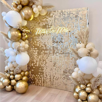 Light Gold Shimmer Wall Backdrop 48 Panels Cover 8 x 6 Ft, Photo Backdrops for Wedding,Anniversary,Birthday,Party Decoration