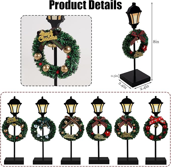 NEROSUN Christmas Table Decorations, 6Pcs Wreath and Lantern Standing Wooden Tabletop Decorations Signs, Merry Christmas Table Toppers for Xmas Home Winter Holiday Party Indoor Decor
