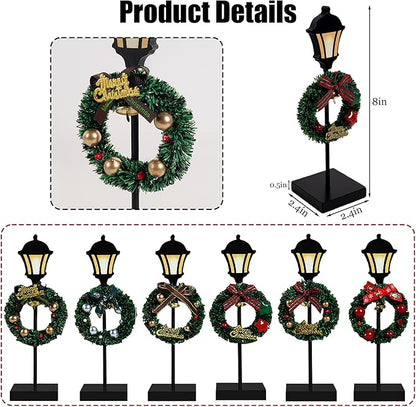 NEROSUN Christmas Table Decorations, 6Pcs Wreath and Lantern Standing Wooden Tabletop Decorations Signs, Merry Christmas Table Toppers for Xmas Home Winter Holiday Party Indoor Decor